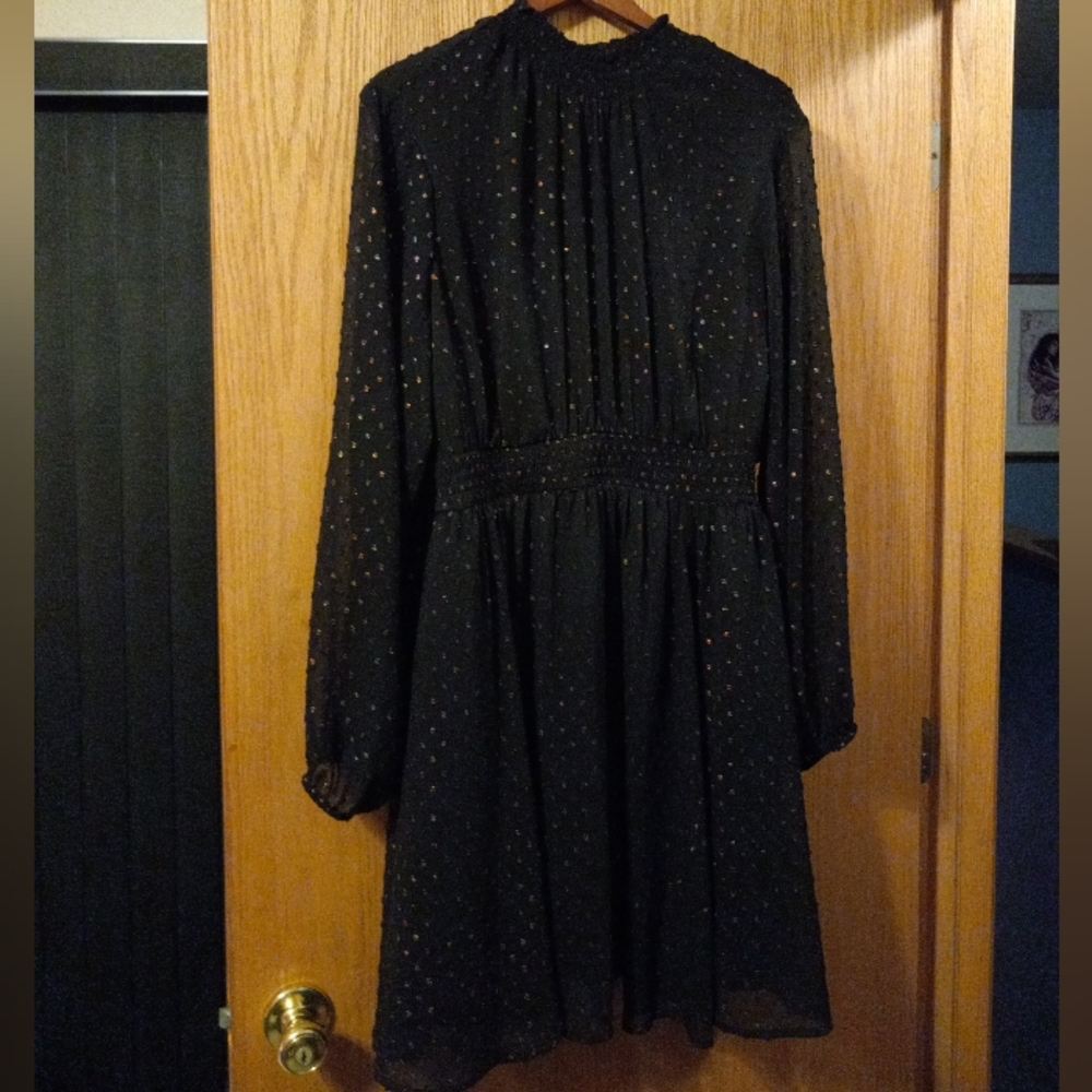 Womens Torrid Dress Mini Clip Dot Blouson Sleeve  Sz 1, 1X 14-16 Pockets Lined